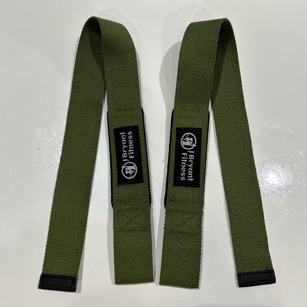 J Bryant Fitness Weightlifting Wrist Straps 1.5" Barbell Clamps Green Woven
